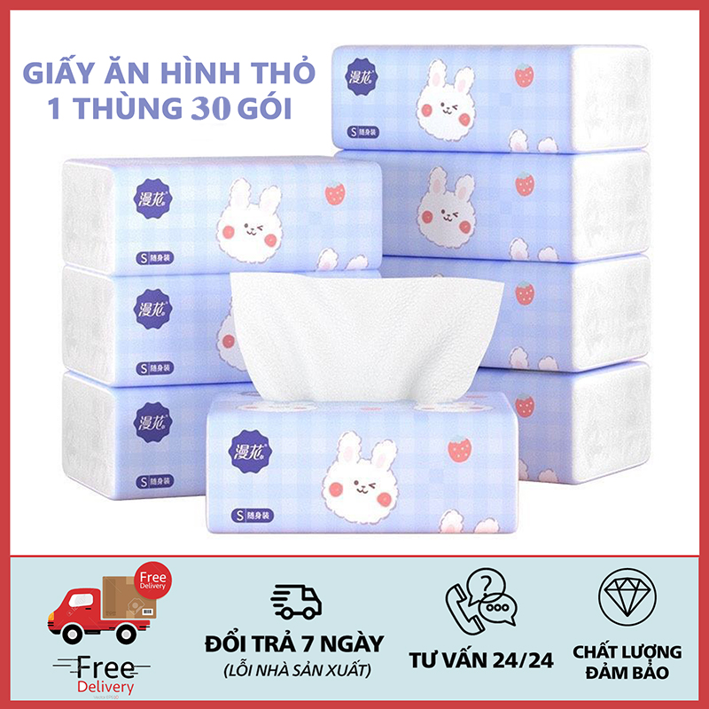 Giấy ăn rút thùng 30 gói giấy ăn hình thỏ trắng hàng nội địa trung giấy ăn 4 lớp an toàn sử dụng hàng ngày - Giấy ăn khăn giấy đa năng