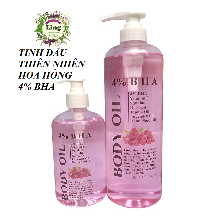Chai 1 lít body oil 4% bha - tinh chất hoa hồng dưỡng ẩm da & giúp da săn chắc
