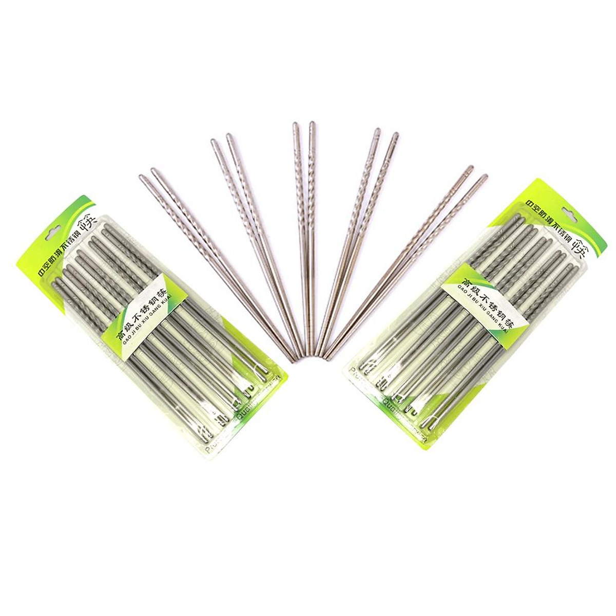 Đũa inox ăn cơm tiện lợi siêu rẻ bộ 5 đôi xoắn đẹp - Bộ 5 Đôi Đũa Inox Xoắn Cao Cấp