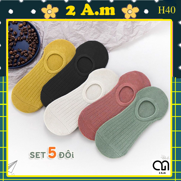 Tất vớ cổ ngắn nữ màu trơn set 5 đôi 5 màu - tất vớ nữ lười set 5 đôi