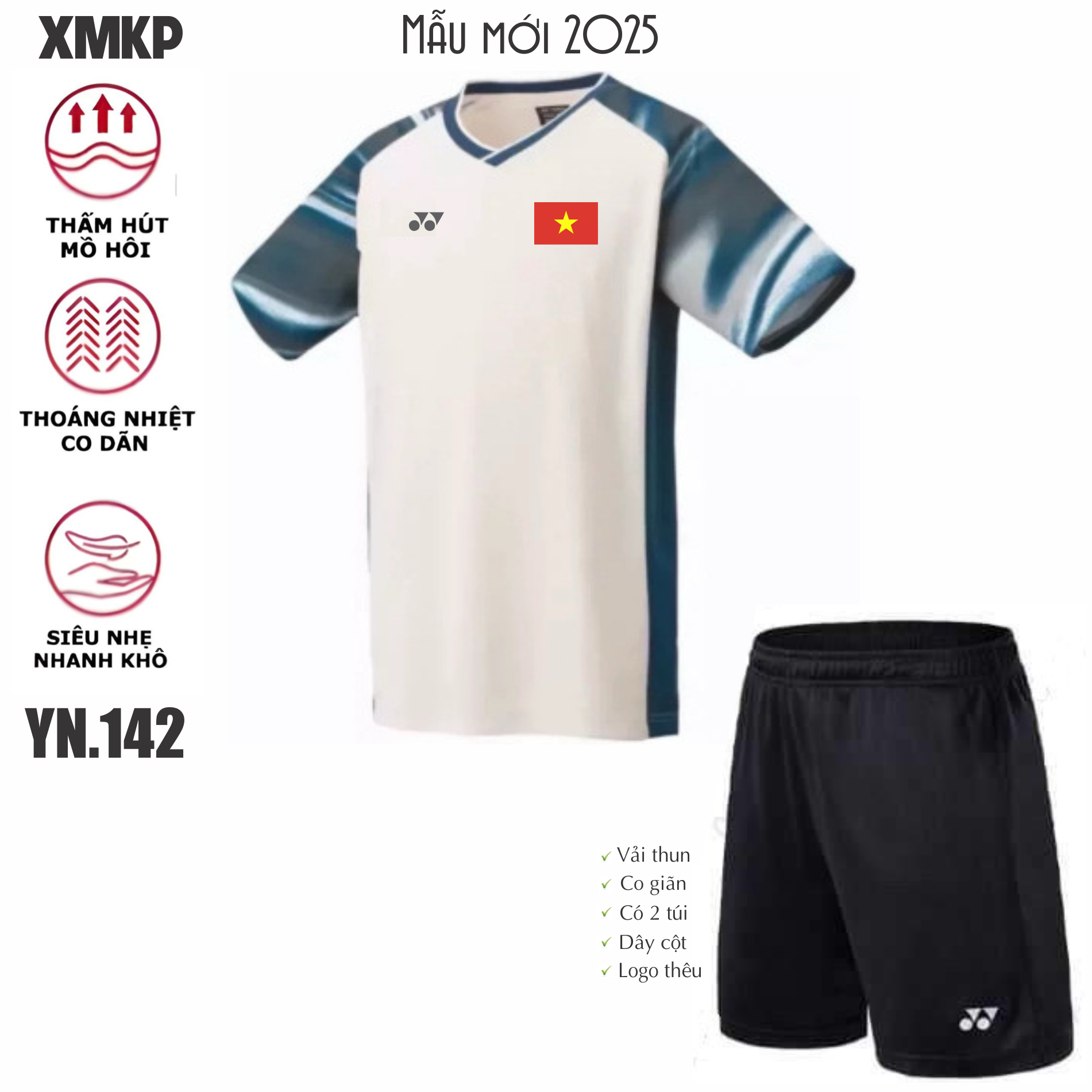 Áo thể thao Cầu lông, Pickleball, Bóng chuyền, Bóng bàn, thể thao mã đẹp, mẫu mới (YN142)