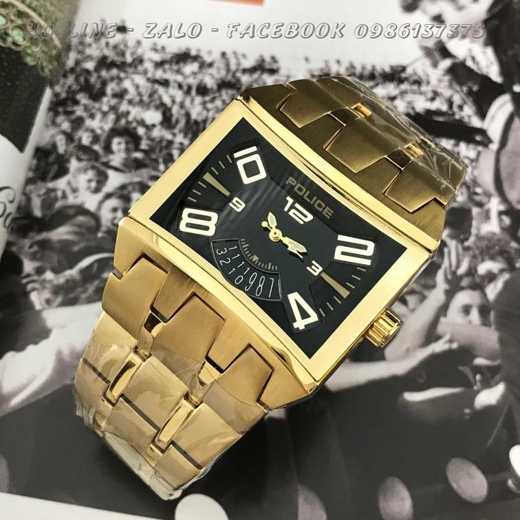 [HCM]Đồng Hồ Police Nam Dây Vàng Mặt Đen 42x34mm