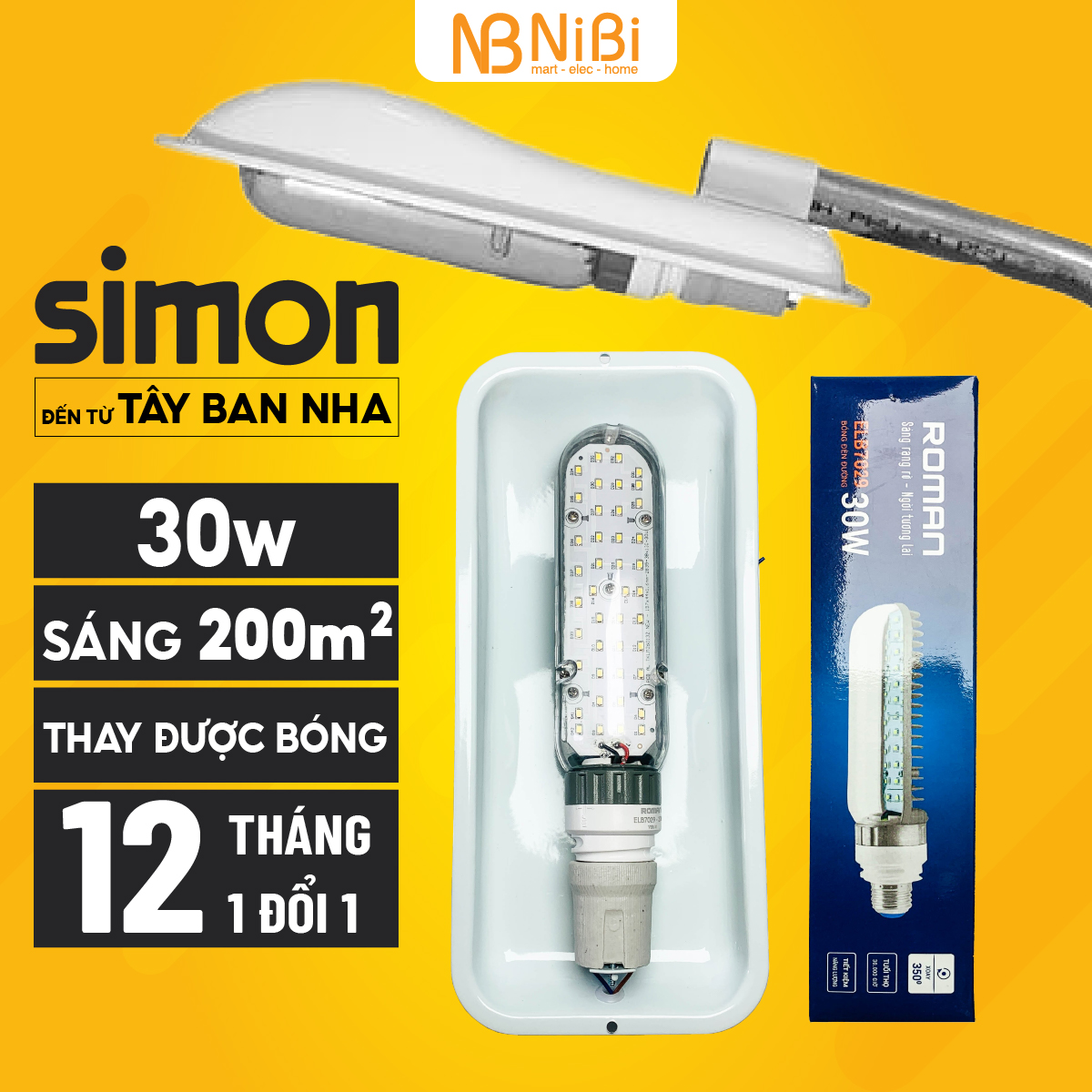 Bóng đèn đường led roman elb7029 30w, đèn đường siêu sáng chuôi e27 và đèn đường chiếc lá, bảo hành 12 tháng