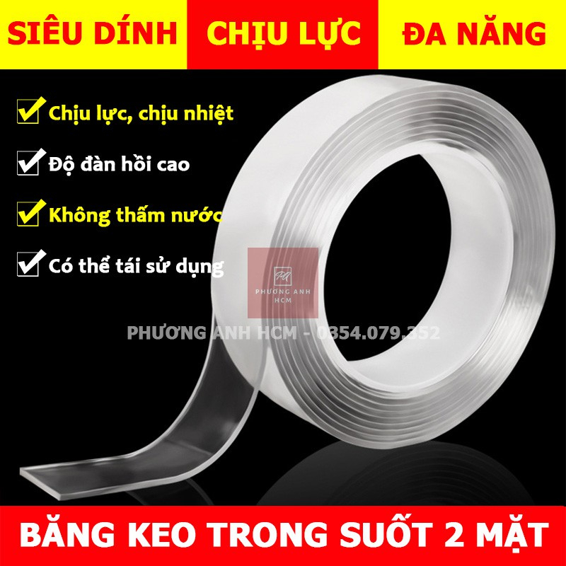 FREESHIP băng keo 2 mặt siêu dính trong suốt dài 3m, băng dính 2 mặt siêu dính nano, keo 3m siêu dính, băng keo 2 mặt, keo 2 mặt siêu dính