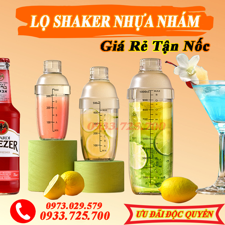 Bình lắc shaker pha chế nhựa chia vạch đen 350m l- 500ml - 1000ml, dụng cụ pha chế - linh kiện dụng cụ pha chế