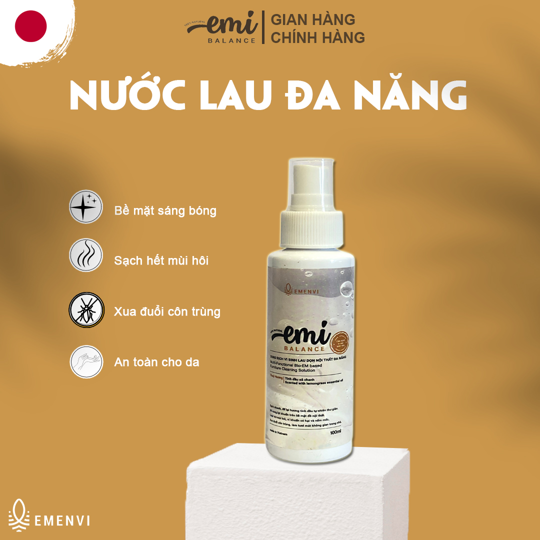 Nước lau bề mặt đa năng EMi Balance vệ sinh nội thất bàn ăn ghế da túi da tủ lạnh giúp làm sạch khử mùi mềm da 100ml