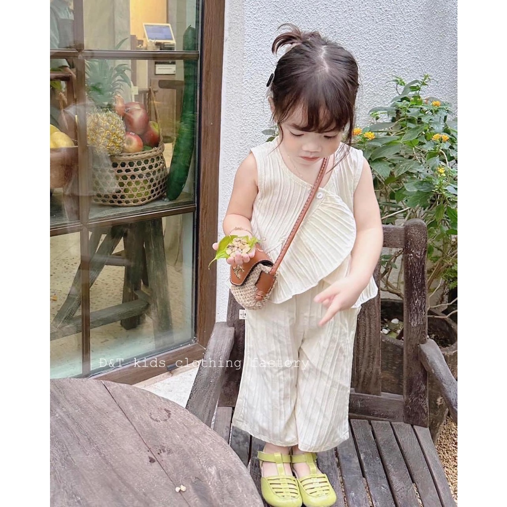 Set bộ đũi gân bèo chéo, bộ đi học, đi chơi bé gái