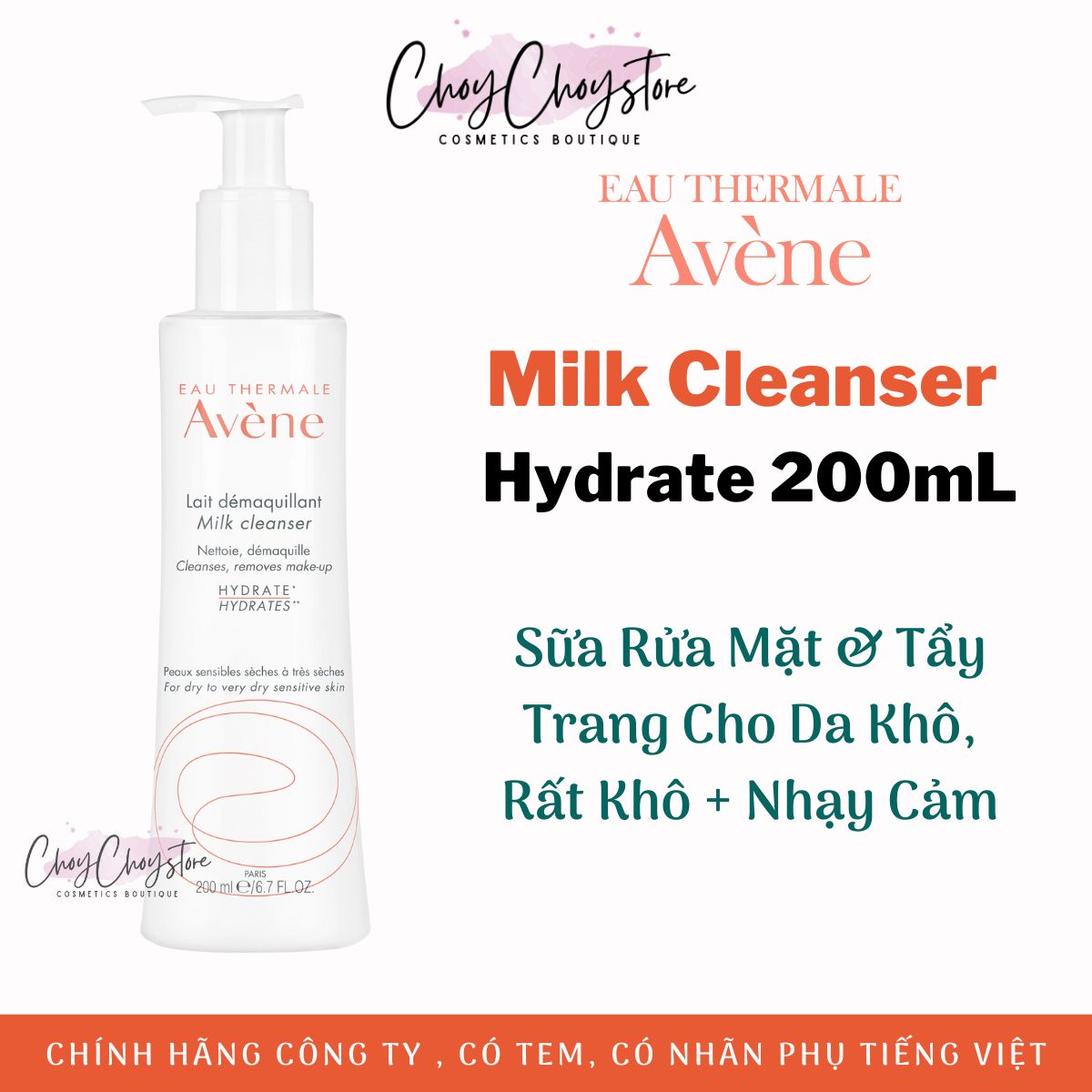 Sữa rửa mặt tẩytrang avene milk cleanser 200ml