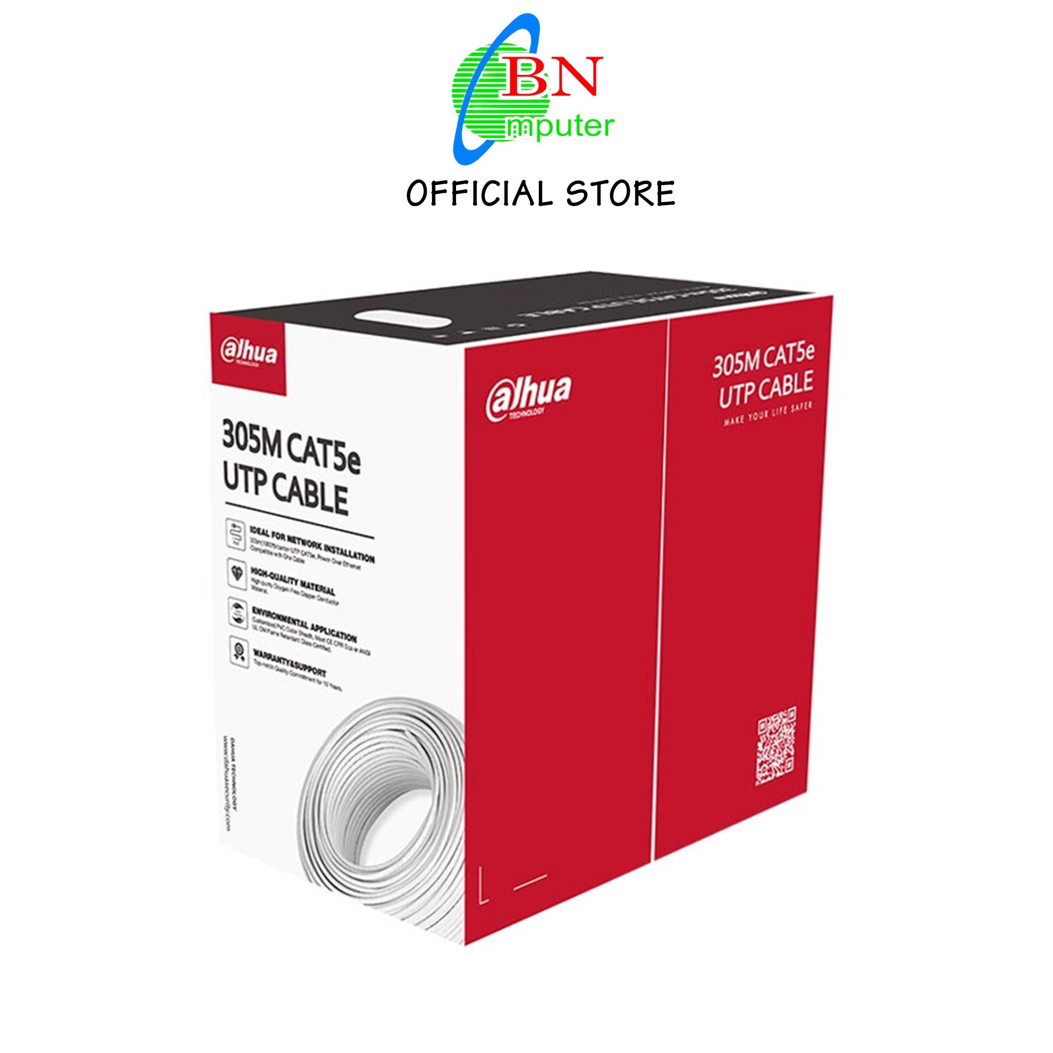Dây mạng Cat5e Dahua 8 lõi đồng nguyên chất 305m mã mới vỏ đỏ dây ghi xám PFM920I-5EUN-M