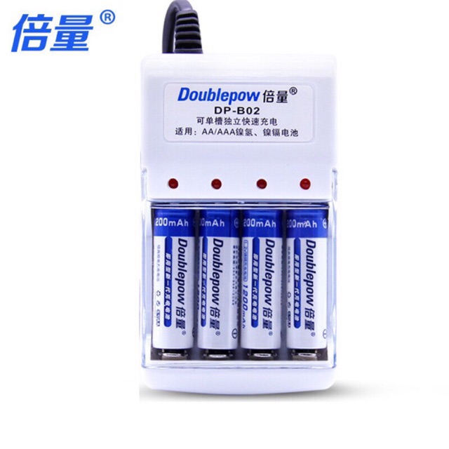 Bộ 4 pin tiểu sạc lại Douplepow công suất thực pin sạc aa pin sạc aaa pin tiểu pin đũa pin sạc