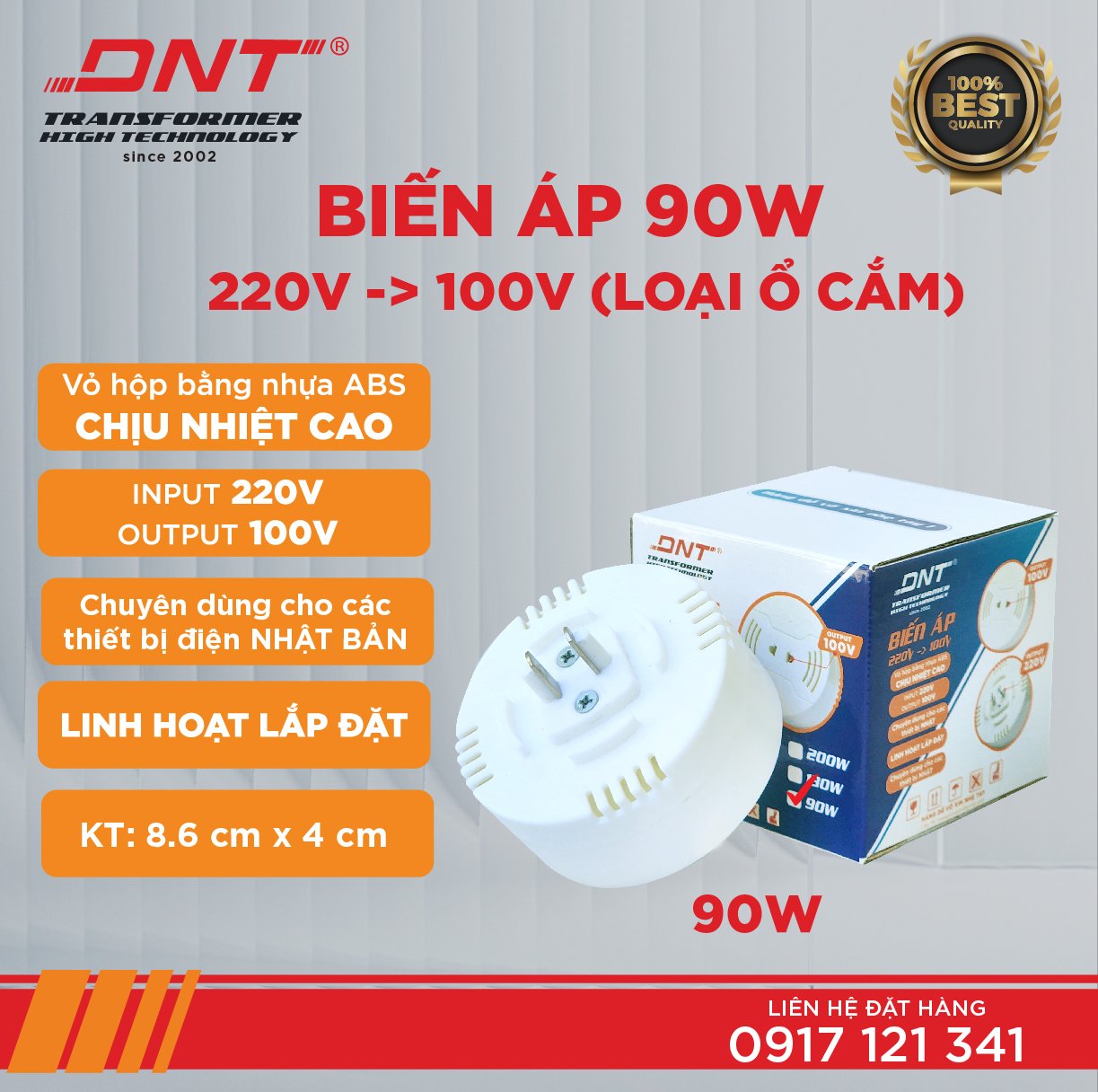 Biến áp dnt xuyến 90w có ổ cắm 100%dây đông