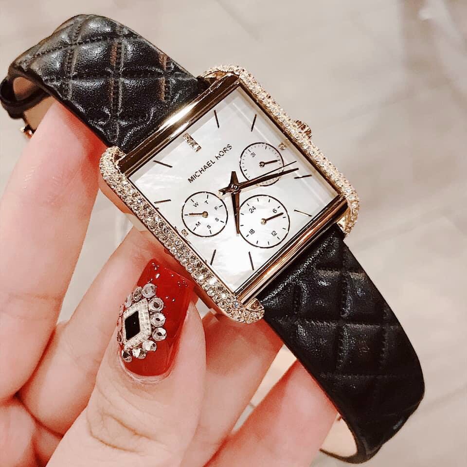 Đồng hồ Nữ thời trang Michael Kor$ MK2770b, size 32mm mặt vuông dây da đen