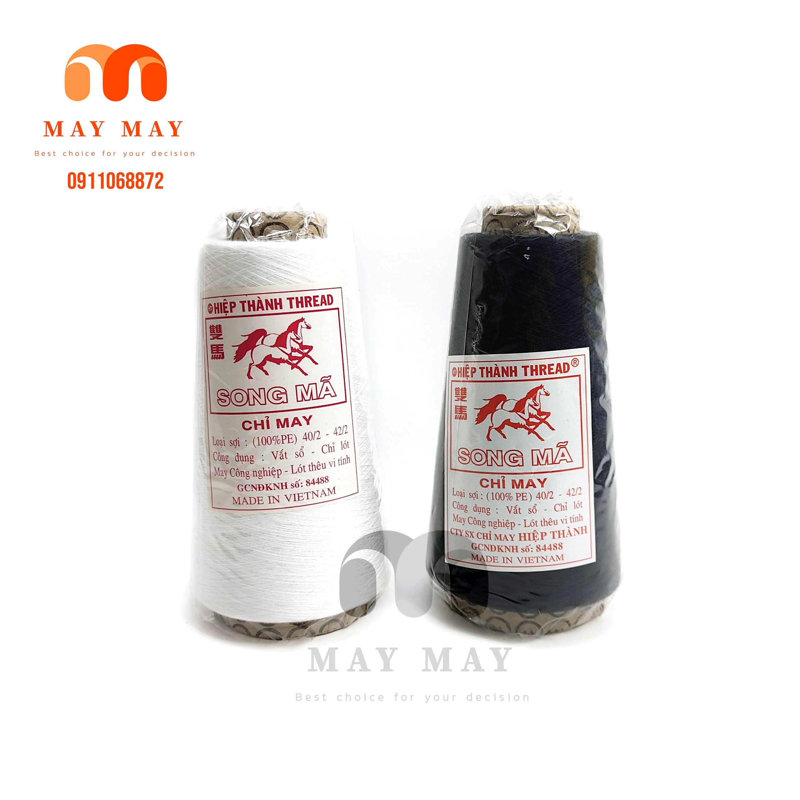 Chỉ sợi cotton chỉ may hiệu Song Mã 250gr - Chỉ chợ