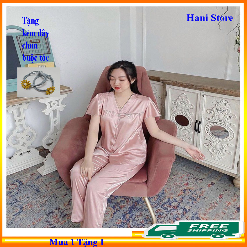 Bộ đồ pijama nữ lụa tơ Hàn BO1 Hani Store Tặng kèm dây chun buộc tóc - Bộ đồ mặc ở nhà trẻ trung, thời trang