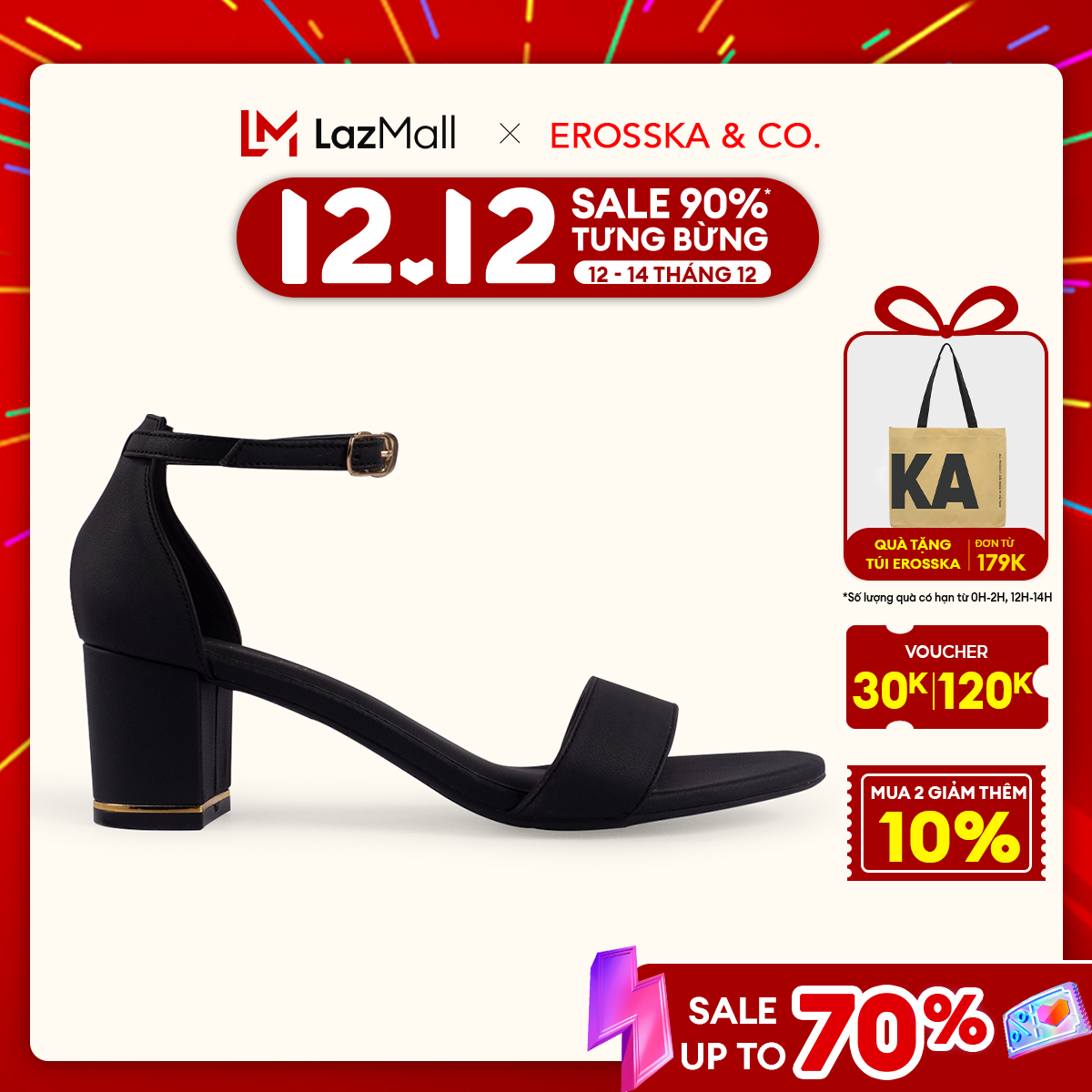 Carl & Ane - Giày sandal cao gót mũi hở quai ngang cao 7cm màu đen _ CS008