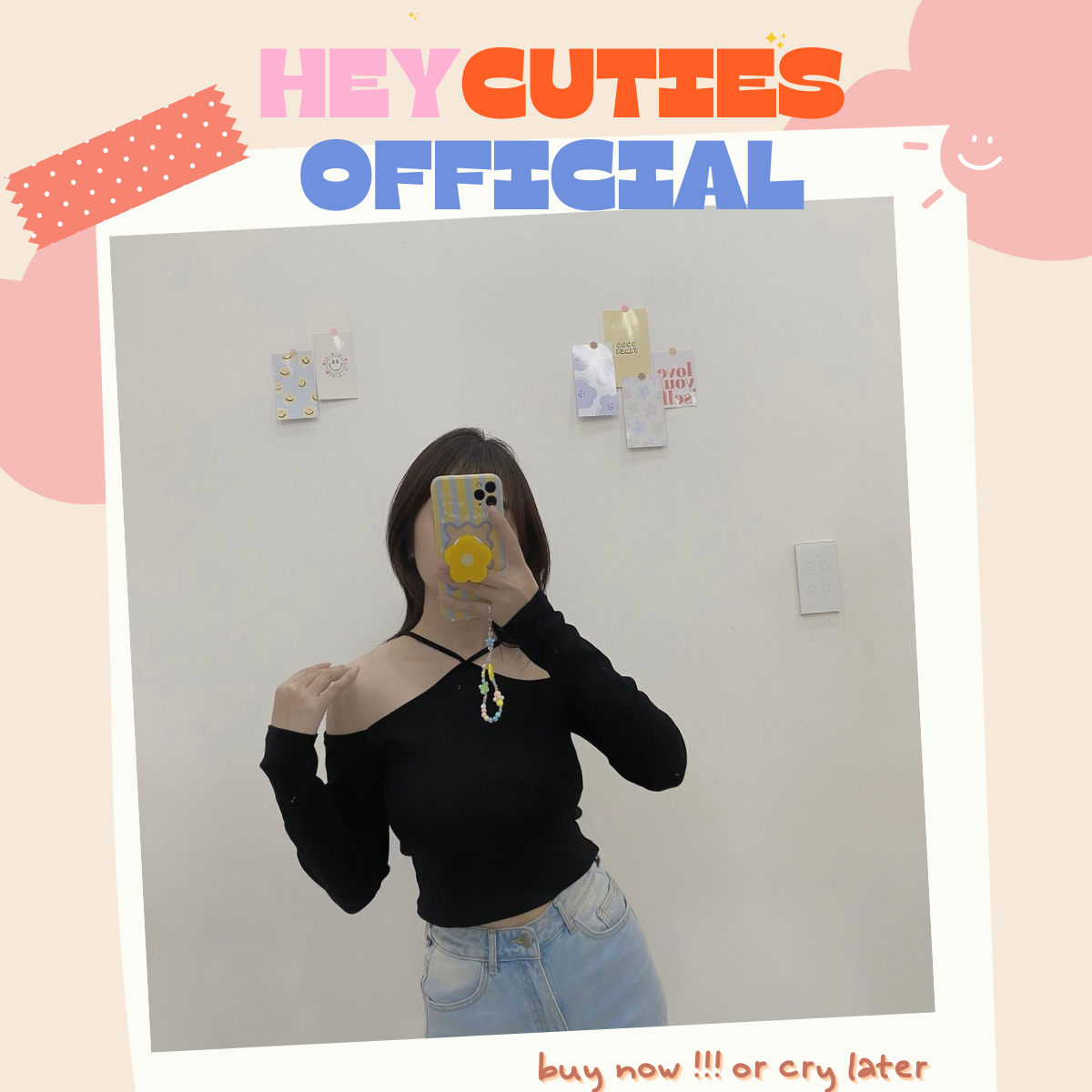 Áo croptop kiểu crop đen ôm body co giãn nữ kiểu có cổ cá tính tay dài HEYCUTIES.OFFICIAL