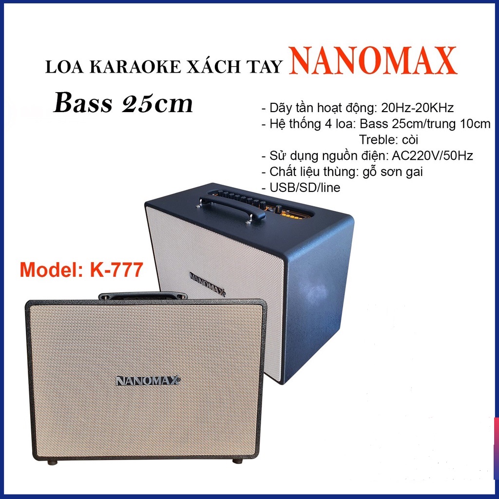 Loa kéo mini di động nanomax k-777 , 2 micro uhf,loa kéo di động,loa bluetooth xách tay,tặng kèm 2 micro