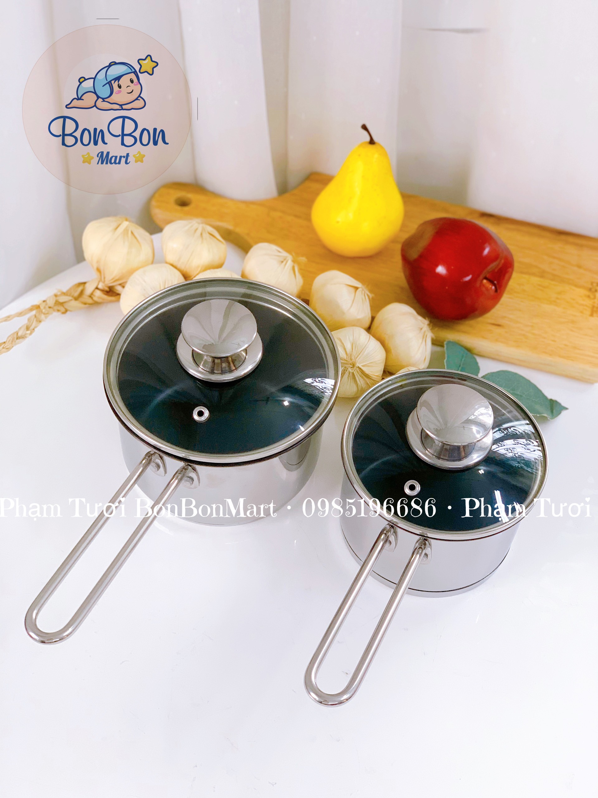 (Chống dính) Nồi nấu bột, cháo inox 3 đáy Five star phân phối chính hãng Bonbon Mart