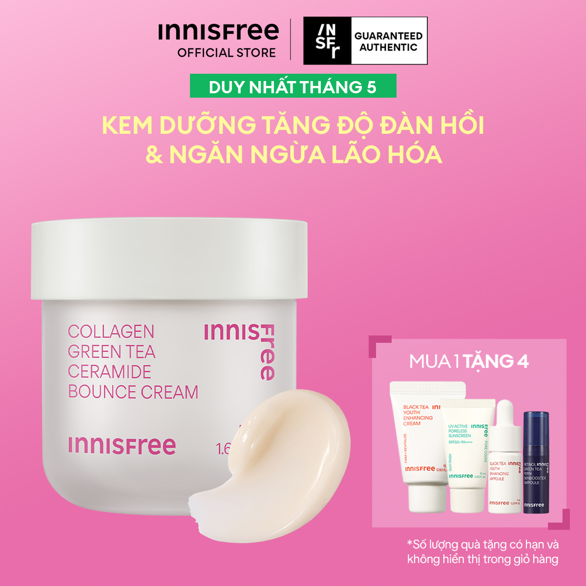 Kem dưỡng giúp làm mờ các dấu hiệu lão hóa trên da INNISFREE Collagen Green Tea Ceramide Bounce Cream 50mL