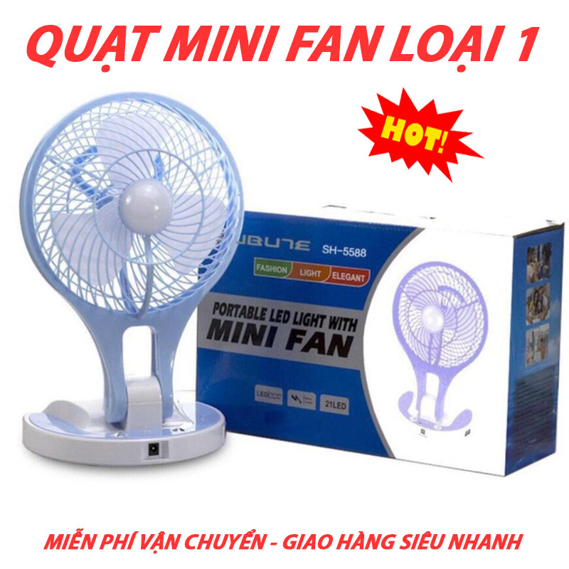 Quạt Sạc Tích Điện Mini FAN 5580 Có Đèn LED - Quạt Sạc Để Bàn Kết Hợp Đèn Ngủ Tiện Dụng - Có Thể Gấp Gọn - PIN CỰC TRÂU - Bảo Hành 6 Tháng Bởi SD SHOP