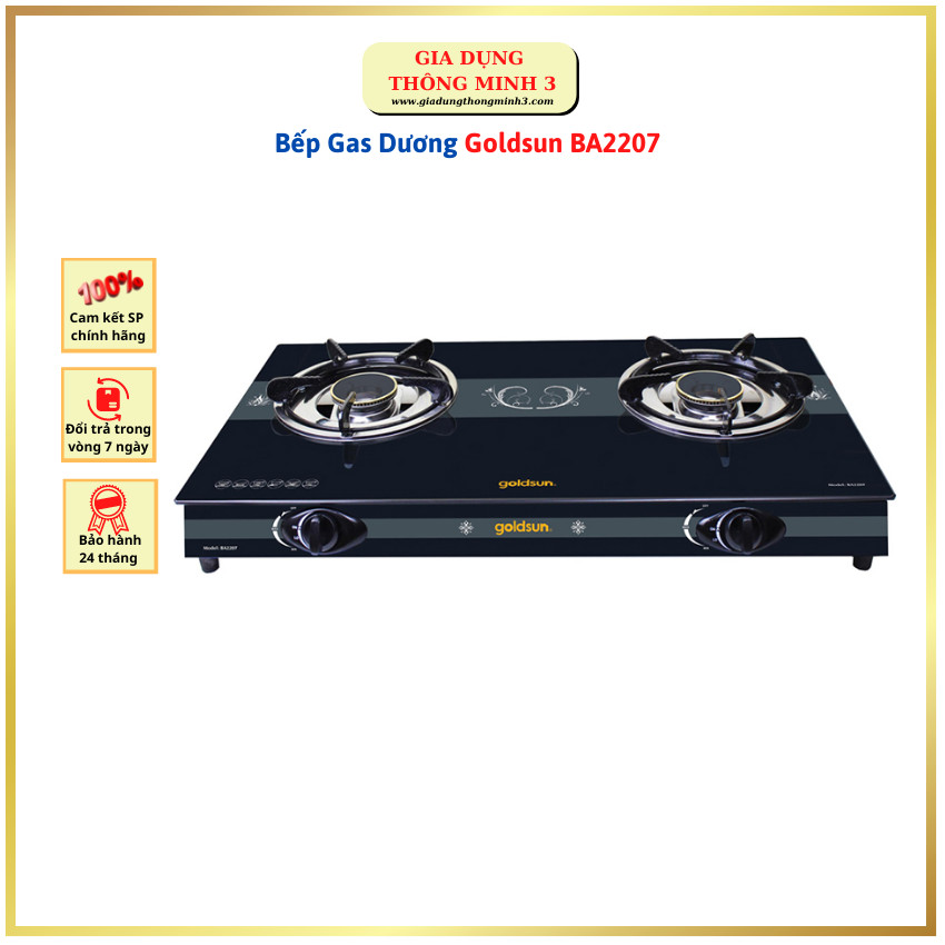 Bếp gas dương goldsun ba2207 - bảo hành 24 tháng - lửa mạnh, nấu nhanh – hệ thống đánh lửa magneto tạo tia lửa nhanh– đầu đốt từ đồng thau hạn chế bào mòn, ngọn lửa tỏa đều, tiết kiệm gas – kiềng thép tráng men siêu bền.