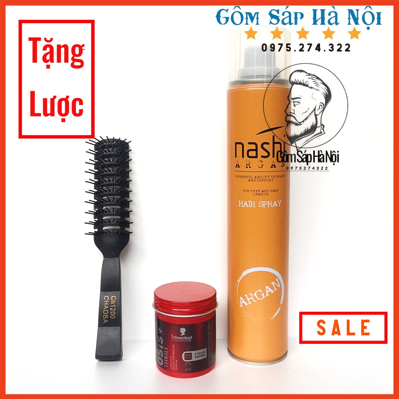 Gôm Xịt Giữ Nếp Dưỡng Tóc Nashi Argan 320ml + Sáp vuốt tóc nam cao cấp bóng mượt Osis Thrill 3 + lược Chao-ba