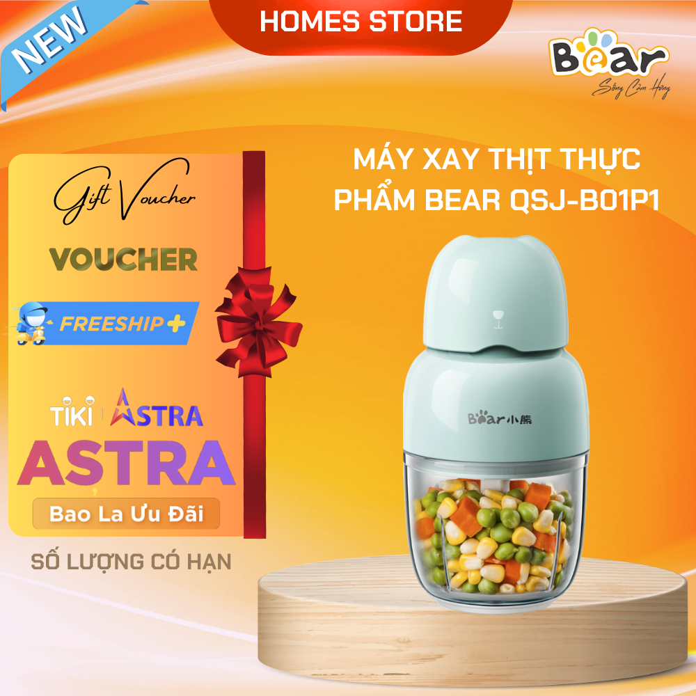 Máy xay ăn dặm xay thực phẩm bear qsj-b01p1 dung tích 0.3l - hàng chính hãng