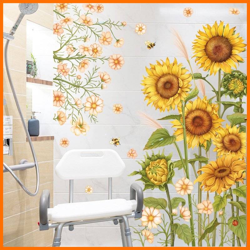 Decal dán tường decor khóm hoa hướng dương mẫu hàn trang trí phòng khách phòng ngủ
