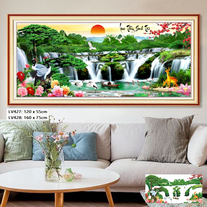 Tranh đính đá 5D Phong cảnh Lưu Thủy Sinh Tài - Chưa đính đá
