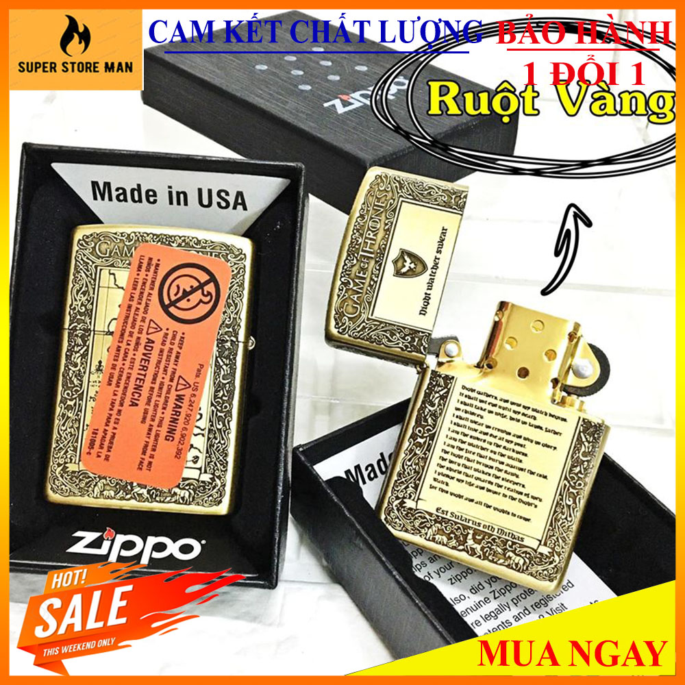 [HÀNG HIẾM] Bật Lửa, Hộp Quẹt Zippo Mỹ - Vỏ Đồng – Ruột Vàng Cao Cấp – Khắc 5 Mặt #GAME OF THRONES - Made In Usa Có Tem Đỏ – Vỏ Khắc Mộc Đáy – Vỏ Ruột Trùng Khớp