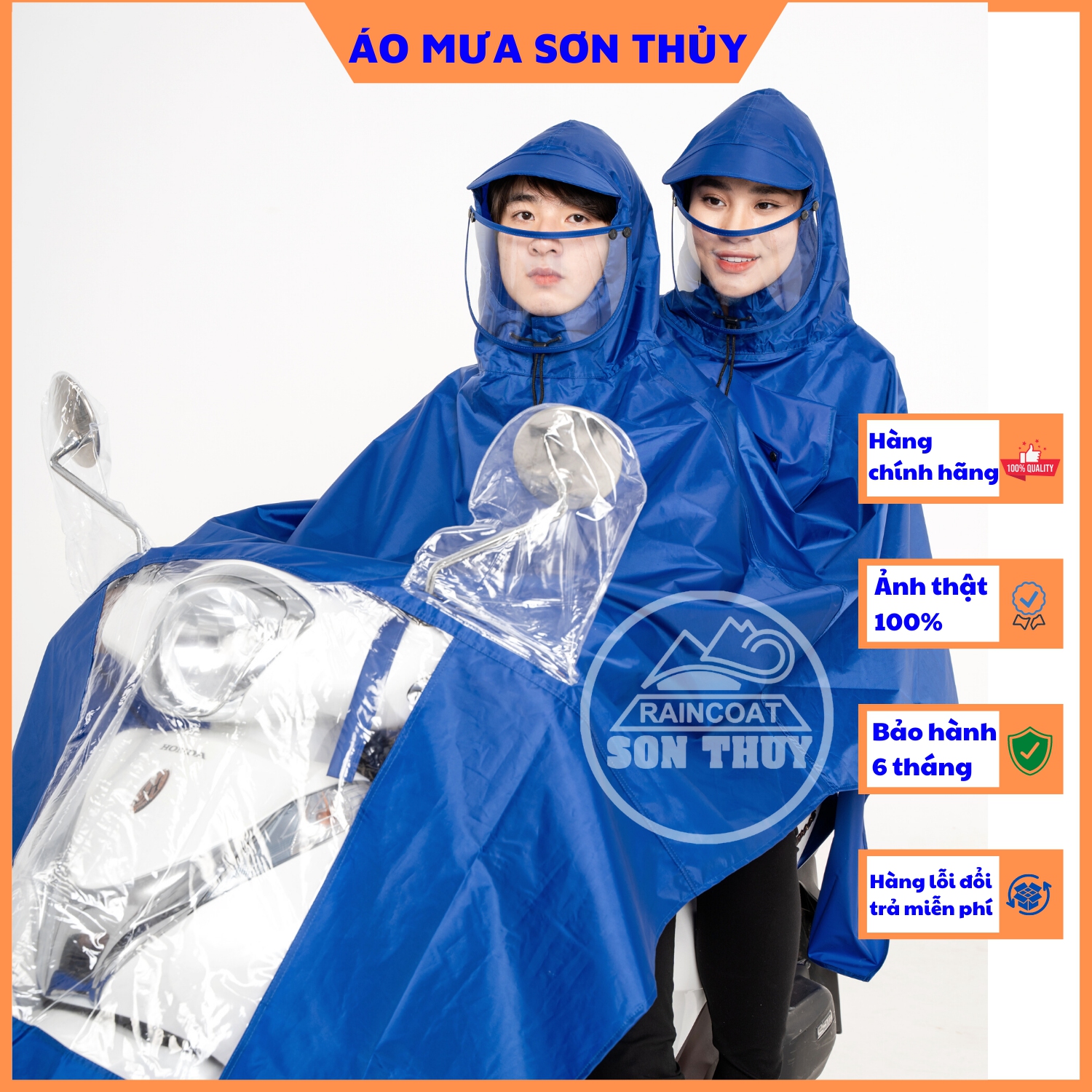 Áo mưa 2 đầu Sơn Thủy - áo mưa choàng vải dù cho 2 người thiết kế mới có mặt nạ che mặt K26/2M
