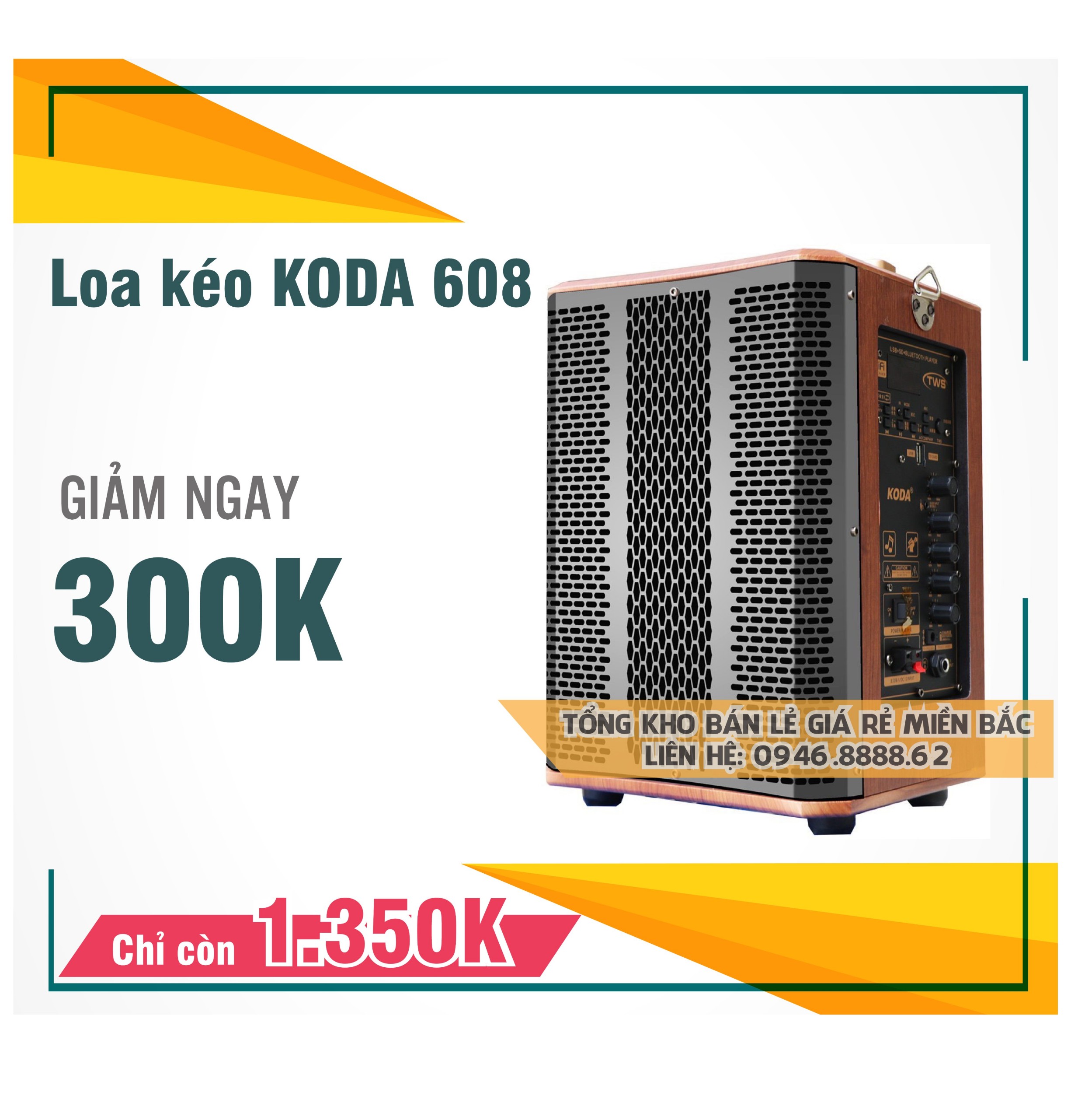 Loa kéo di động koda tặng kèm 2 mic không dây cao cấp