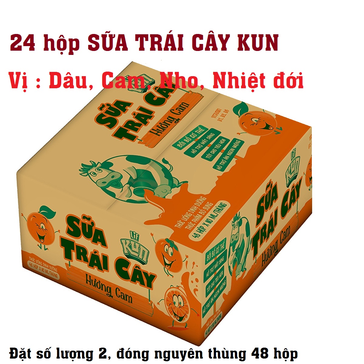 nửa thùng SỮA TRÁI CÂY KUN = 24 hộp 110ml có 5 VỊ cho bạn chọn Sữa Công nghệ Nhật bản - APMart