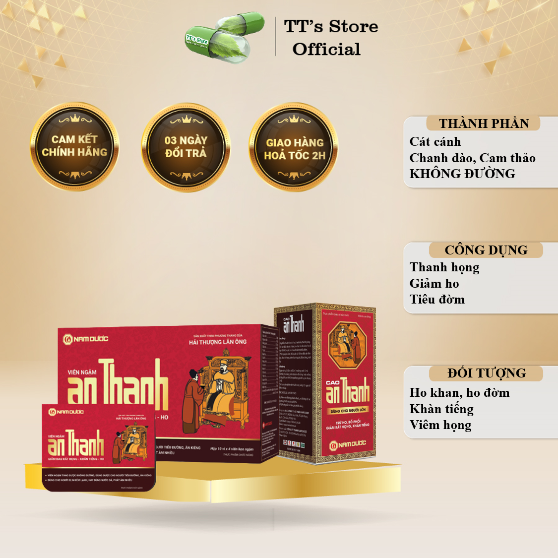 Viên / kẹo ngậm An Thanh không đường - Cao An Thanh Nam Dược