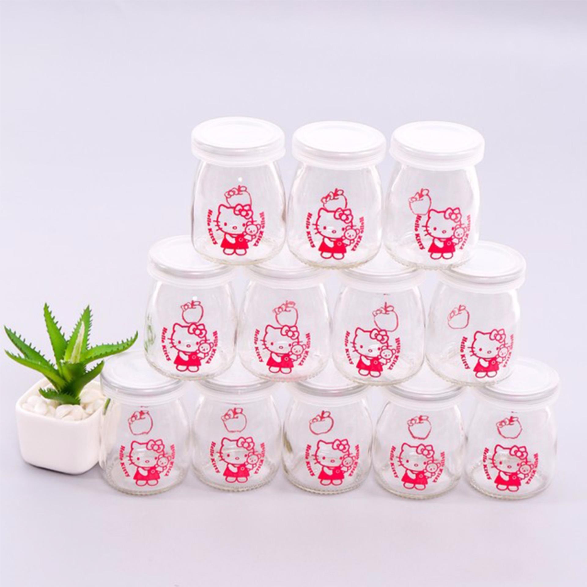 Hũ làm sữa chua thủy tinh, trữ sữa cho bé, đựng đồ ăn dặm các kiểu con đà điểu ( hộp 12 hũ )