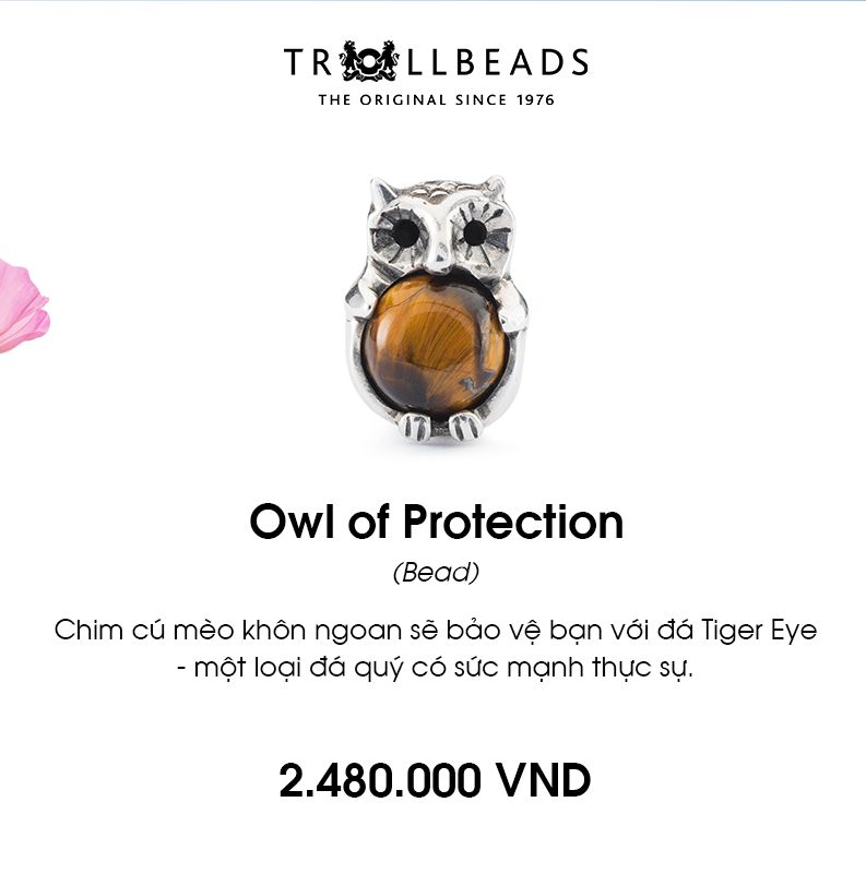 Trollbeads bead bạc cao cấp owl of protection bead