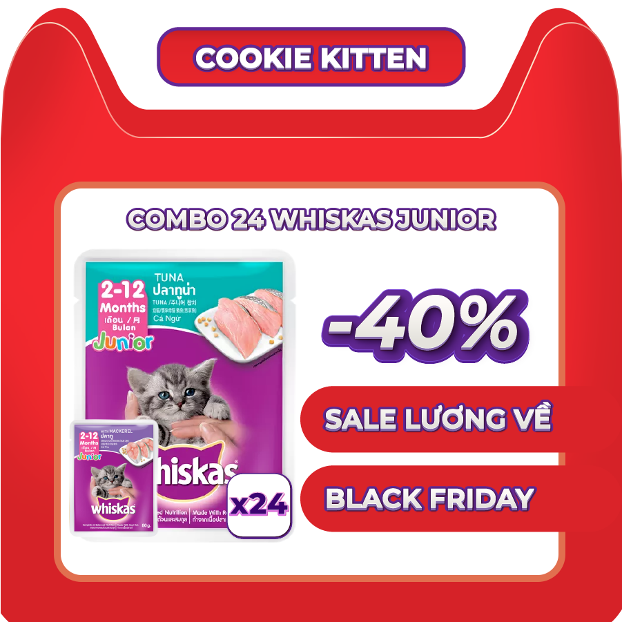 Thùng 24 Gói - Pate Whiskas Junior Cho Mèo Con - Gói 80g