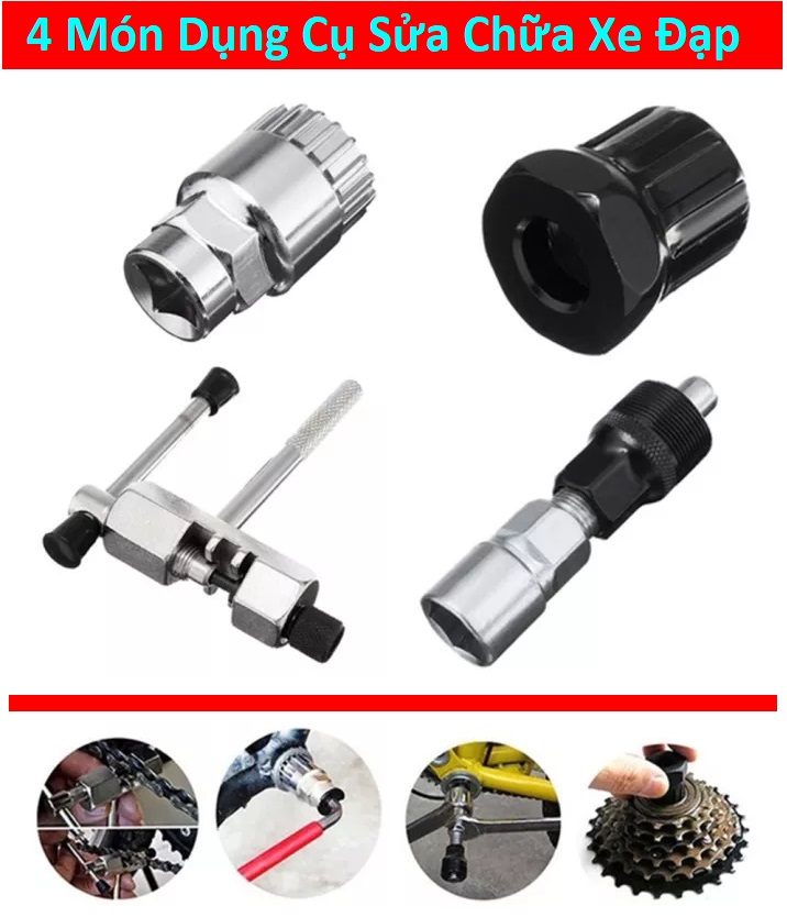 Bộ 4 Món Dụng Cụ Cắt Xích Xe Đạp, Tháo Trục Khuỷu, Tháo Lắp Đùi Đĩa xe đạp Bộ Dụng Cụ Sửa Chữa ( Mã 4M)