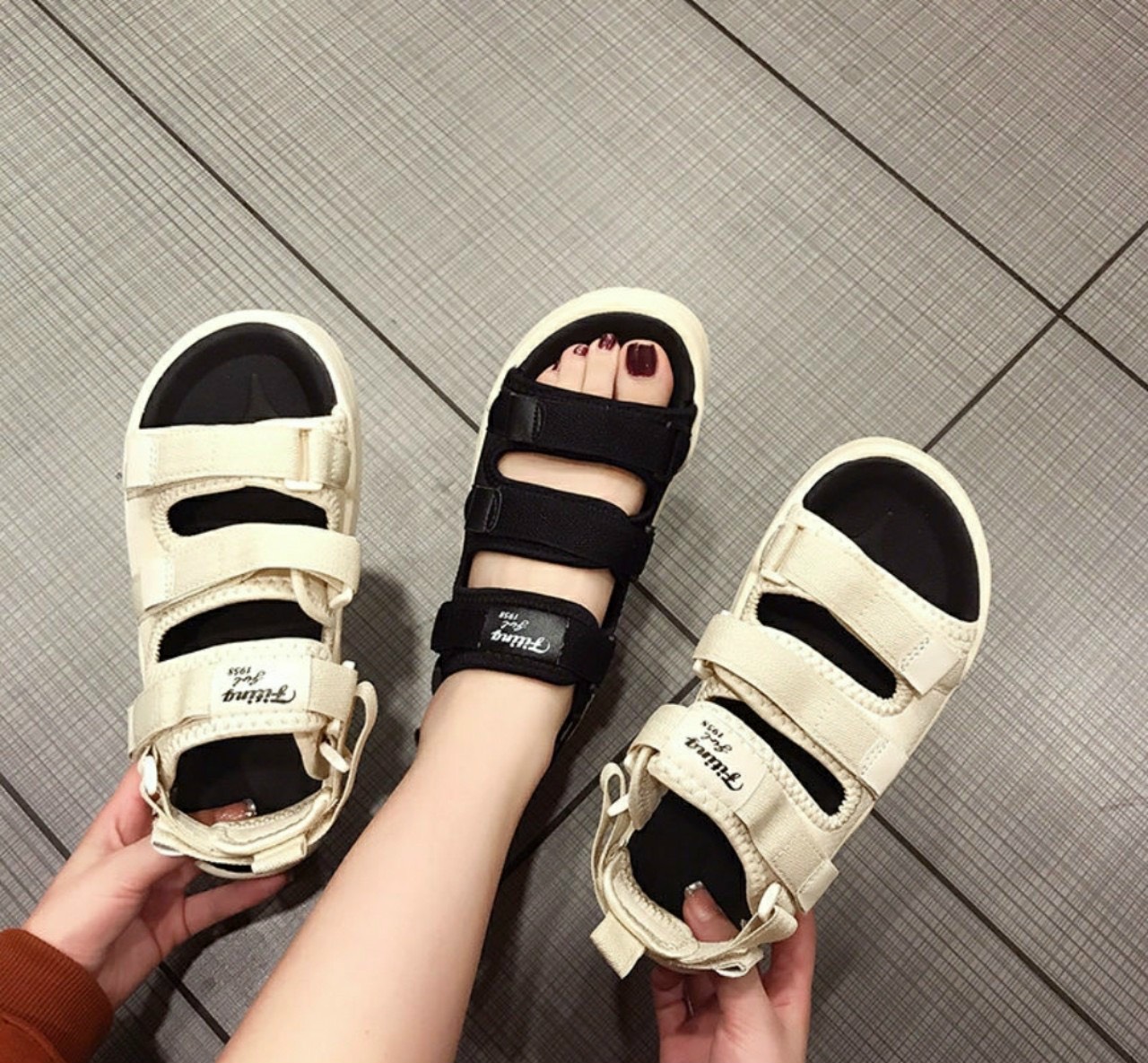 Dép sandal học sinh 3 quai dán đế 2cm êm chân- S871