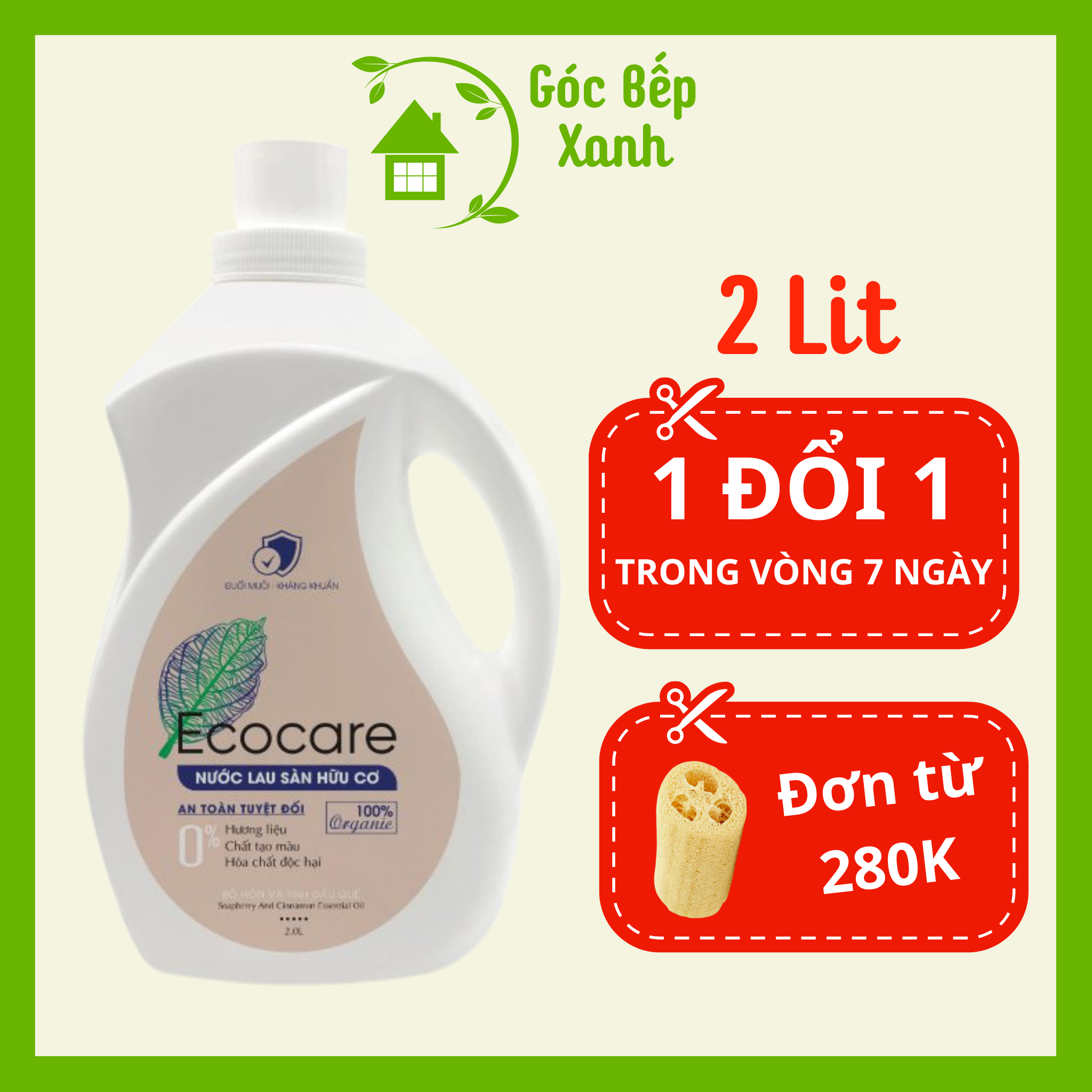 Nước lau sàn ecocare hữu cơ bồ hòn quế, sả chanh ☘ dung tích 2 lit