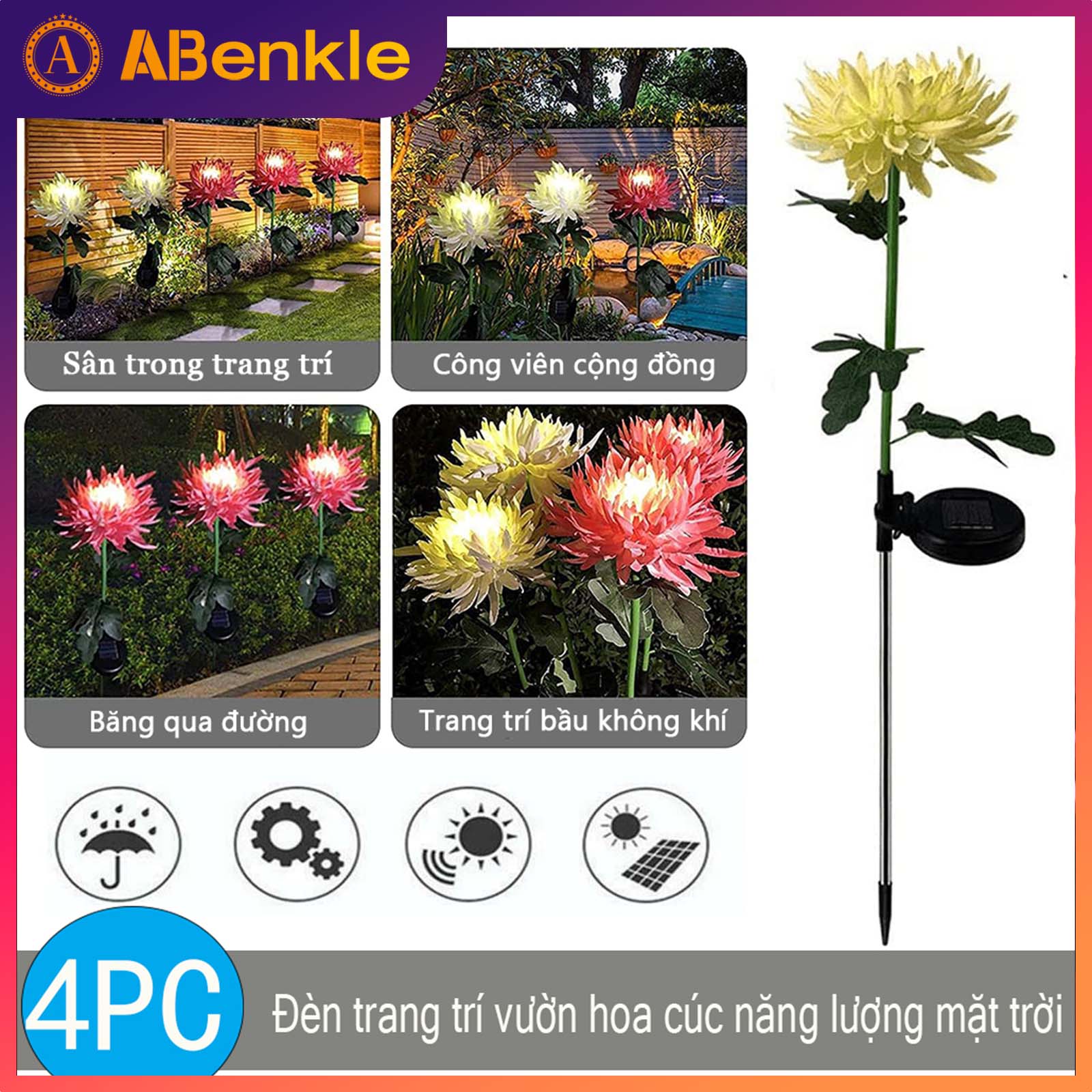 Lễ kỷ niệm năm mới Đèn sân vườn hoa cúc năng lượng mặt trời Chiếu sáng cảnh quan trang trí ngoài trời cho con đường, sân vườn, sân, sân, lối đi, vườn, thảm hoa, hàng rào