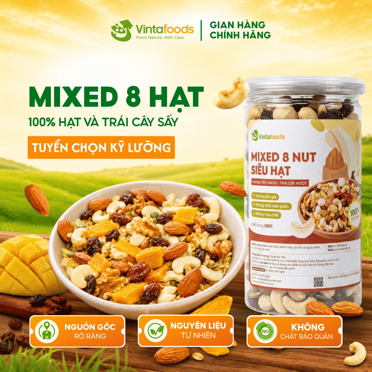 Hạt dinh dưỡng mix 8 VINTAFOODS, hạt ngũ cốc dinh dưỡng cho bà bầu ăn vặt, ăn kiêng, giảm cân 500g