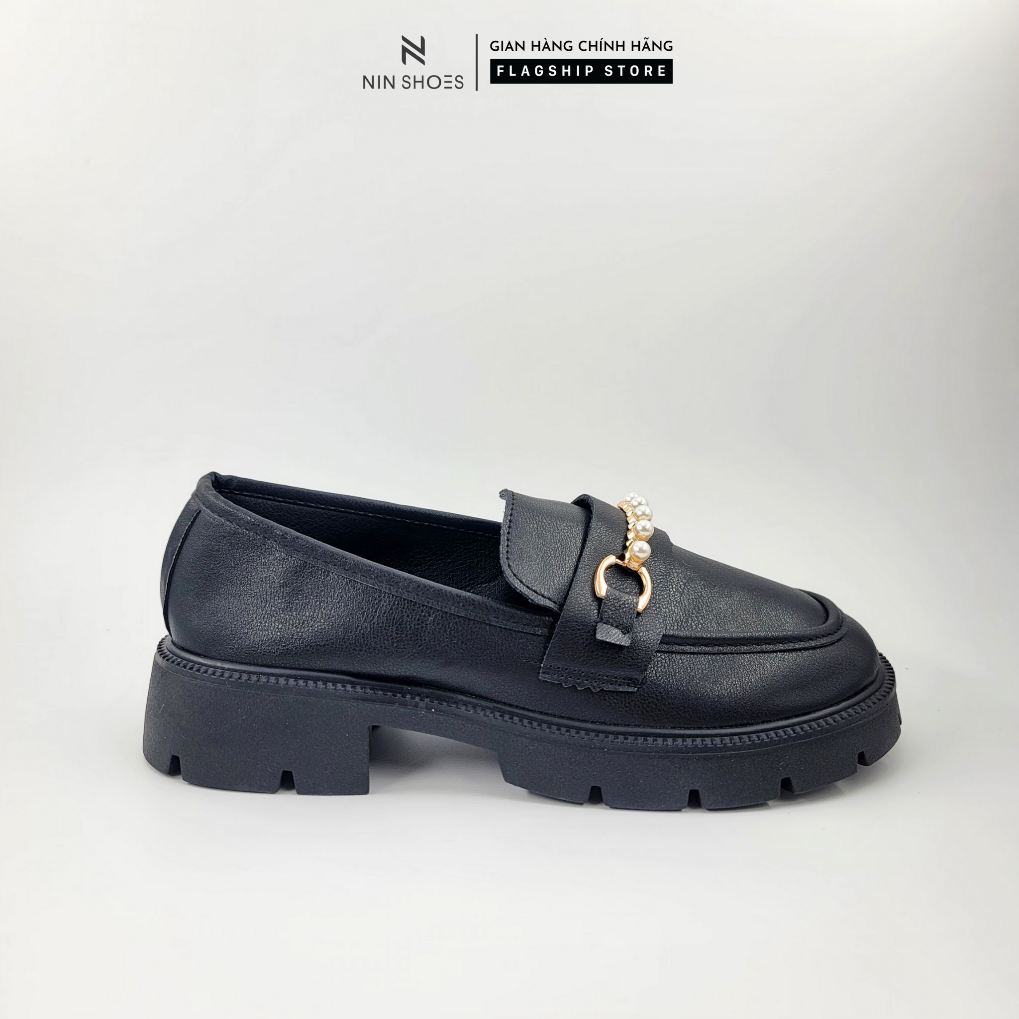 Giày bệt nữ Ninshoes - Giày oxford đế độn mũi tròn đính ngọc phong cách hàn quốc 2023