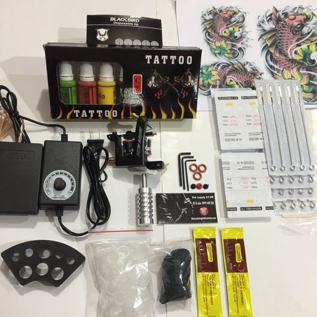 Combo máy xăm Tattoo Machine + 7 màu mực Tattoo ink + Full phụ kiện