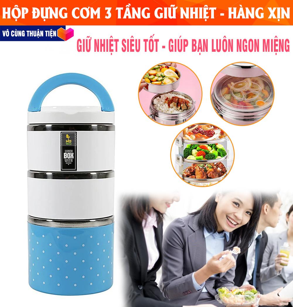 Cà Mèn Giữ Nhiệt , Hộp Cơm Giữ Nhiệt, Hộp Đựng Cơm Giữ Nhiệt 3 Tầng - [CAM KẾT] Giữ Nhiệt Thức Ăn Từ  4-6 Tiếng, Thiết Kế 3 Tầng Giúp Bạn Dễ Dàng Phân Loại Cơm, Canh, Thức Ăn Với Các Khớp Nối Kín Giúp Giữ Nhiệt Tốt, Chống Tràn Cực Tốt.