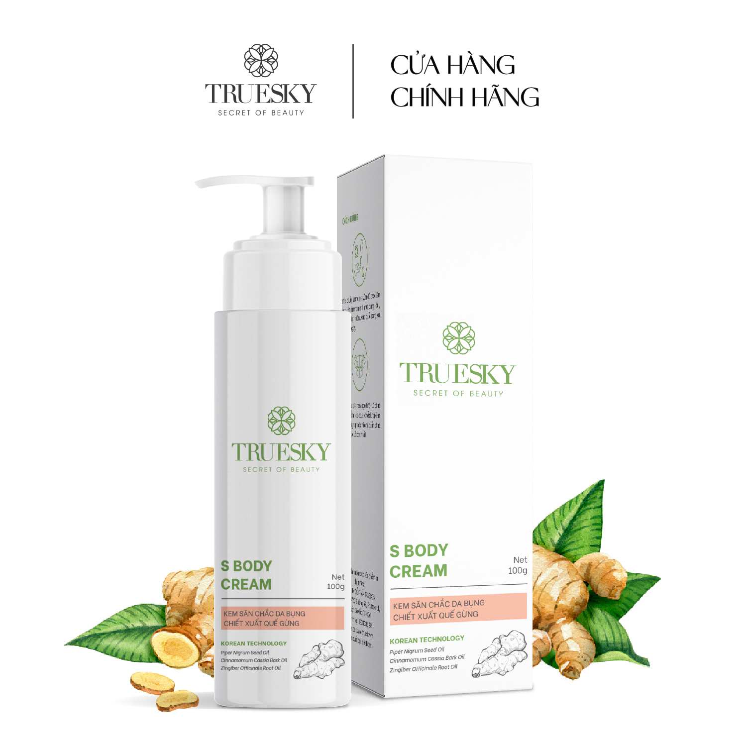 Kem tan mỡ bụng Truesky S Body Cream chiết xuất quế gừng an toàn và hiệu quả 100g