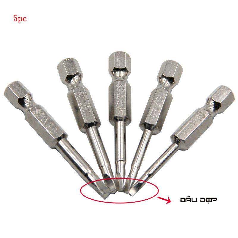 Bộ 5 đầu bắt vít tam giác chuôi lục thép s2 xi trắng 1.8-3mm dài 50mm.
