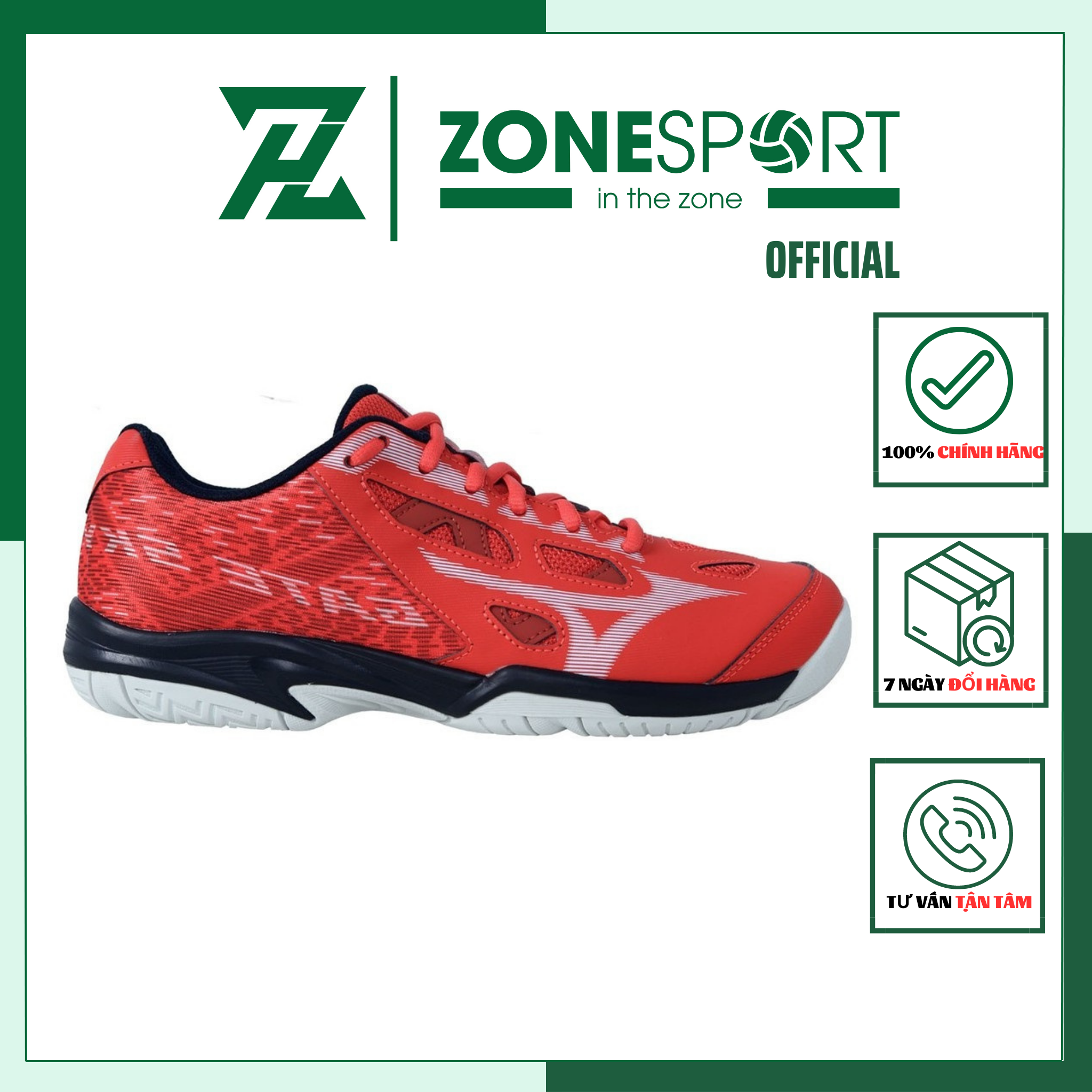 Giày Mizuno Gate Sky Plus Đỏ - Giày Cầu Lông, Bóng Chuyền Chính Hãng lót đệm rời, dày, thông khí, hút ẩm tốt, đế cao su bám sàn tốt
