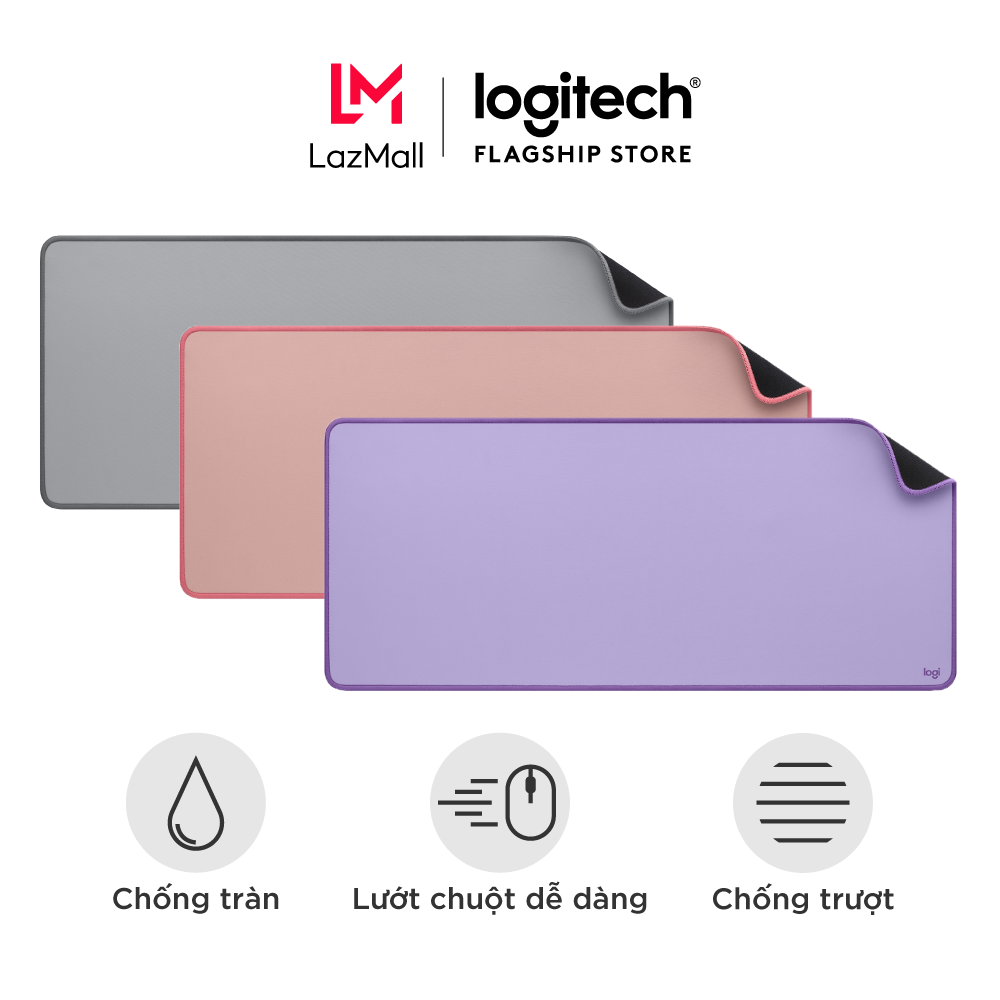 Bàn di chuột cỡ lớn Logitech Desk Mat - Đế cao su chống trượt, lướt dễ dàng, bề mặt chống đổ tràn, bền bỉ, nhỏ gọn