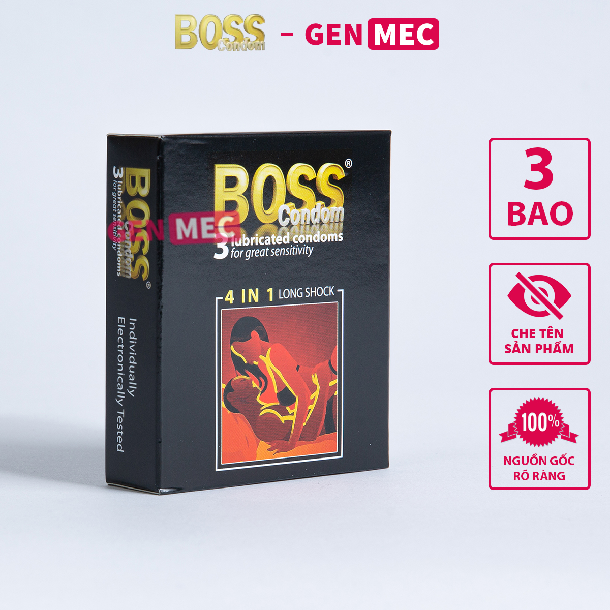 Bao Cao Su Gân Gai BOSS 4in1 Kéo dài thời gian quan hệ - BCS Boss Hộp 03 bao - GenMec